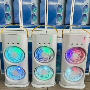 3 in 1 Double Head Led Light Water Spray Portable Ice Mist Cooling Fan